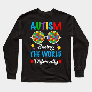 Puzzle Piece Sunglasses Autism seeing the world differently Autism Awareness Gift for Birthday, Mother's Day, Thanksgiving, Christmas Long Sleeve T-Shirt